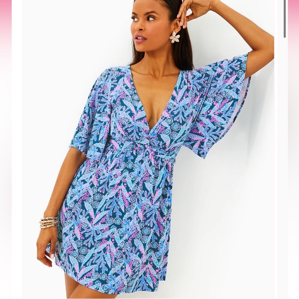 Lilly Pulitzer Minka Skirted Romper in print Barton Blue‎ Star Gazing Small Nwt